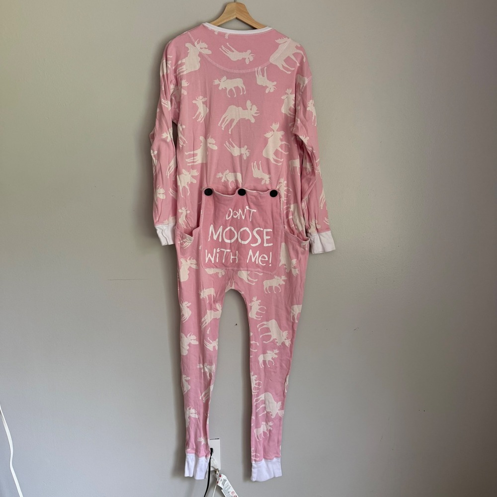 Lazy One Pink‎ Moose Don't Moose With Me Union Suit Pajamas Large Cotton